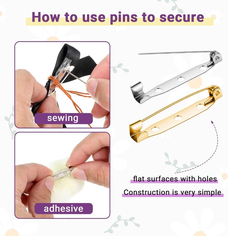 Fyntave 200 Pcs 4 Sizes Brooch Pin Backs for Craft 5 Colors Badge Backs Pins with Holes 20/25/30/35mm Bar Pins Back Safety Clasp with Plastic Box Pin Clasps for Jewelry Making Badges Name Tags DIY Crafts - Image 3